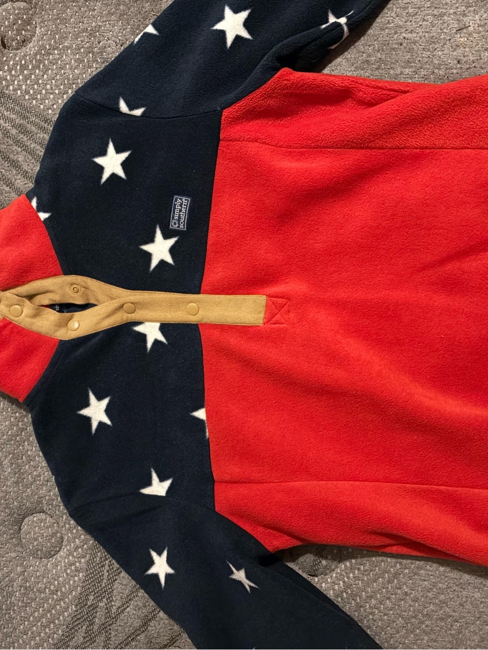 Simply Southern Red and Navy Star Fleece Pullover with Tan Trim